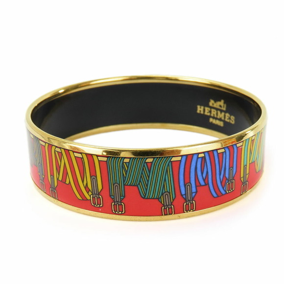 Hermes Jewelry - HERMES Bangle GM Enamel Cloisonné Bracelet Red Metal Cloisonné Belt Pattern.